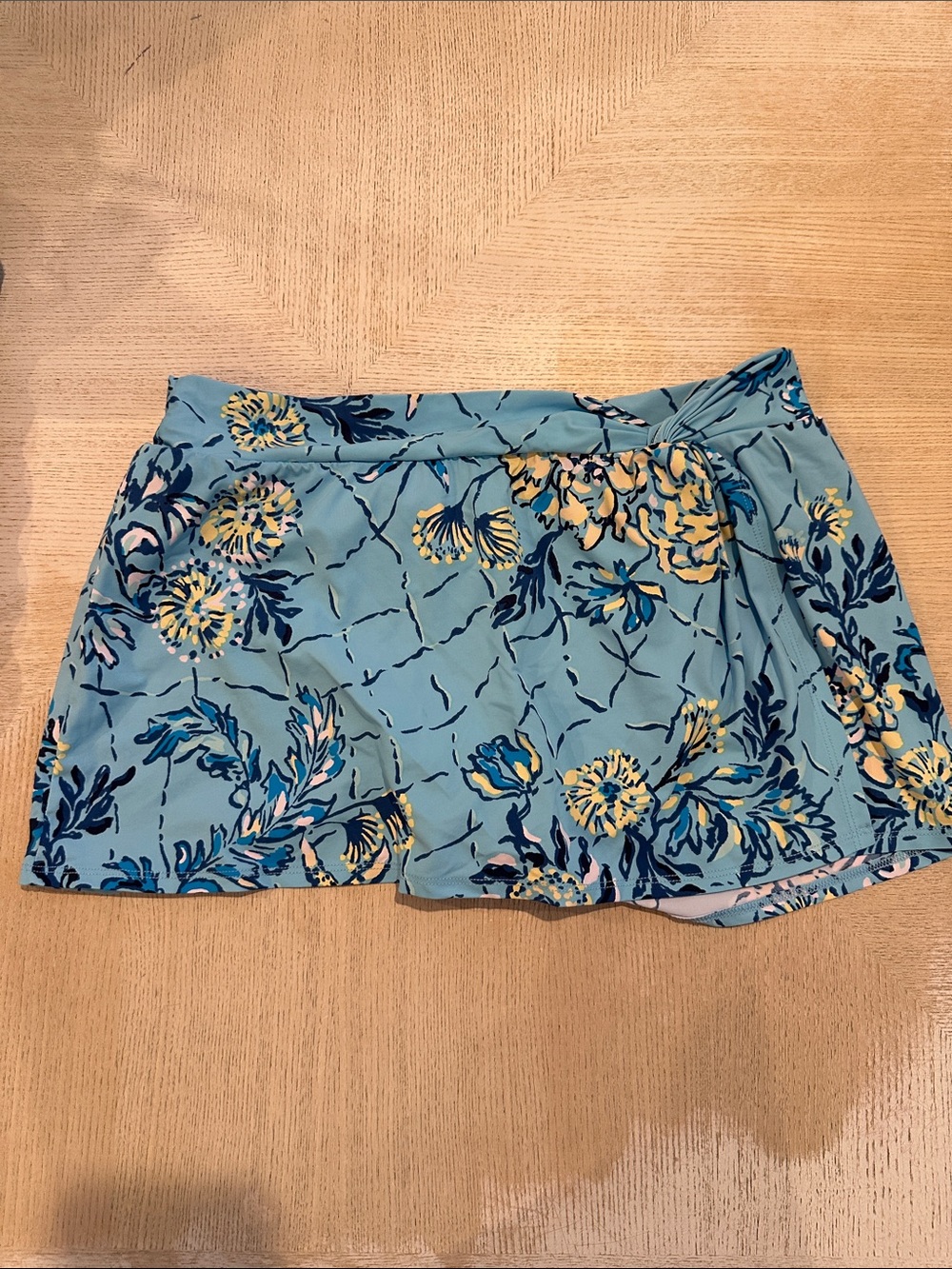 Lilly Pulitzer Sky Blue Floral Bathing Suit Bottom with Navy and Yellow Motifs